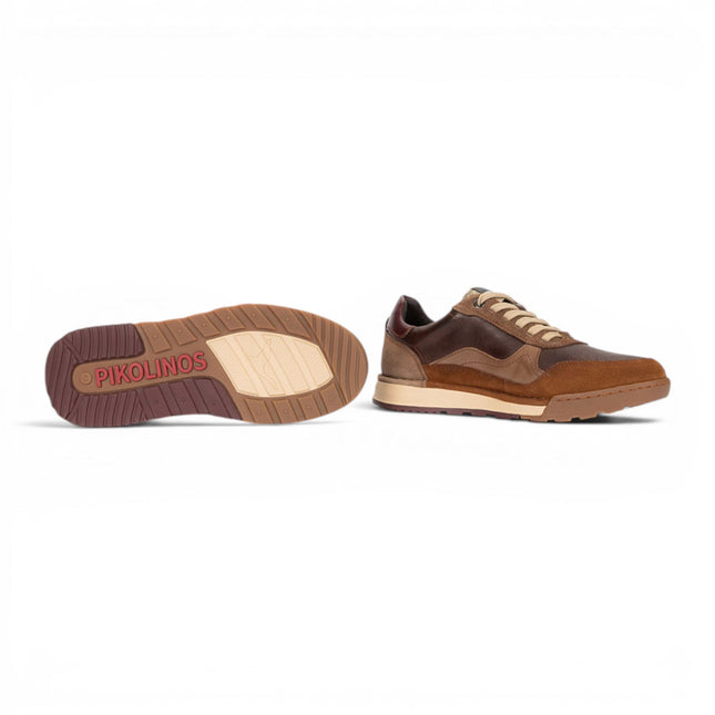 Pikolinos Men's Brown Leather Trainers Sneaker Lace-Up Shoes - Teide