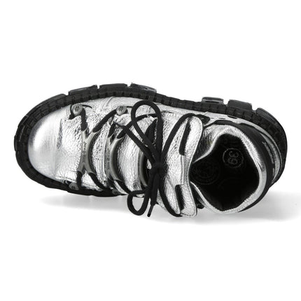 New Rock M-106Wall-C29 Metallic Silver Black Leather Gothic Ankle Boots