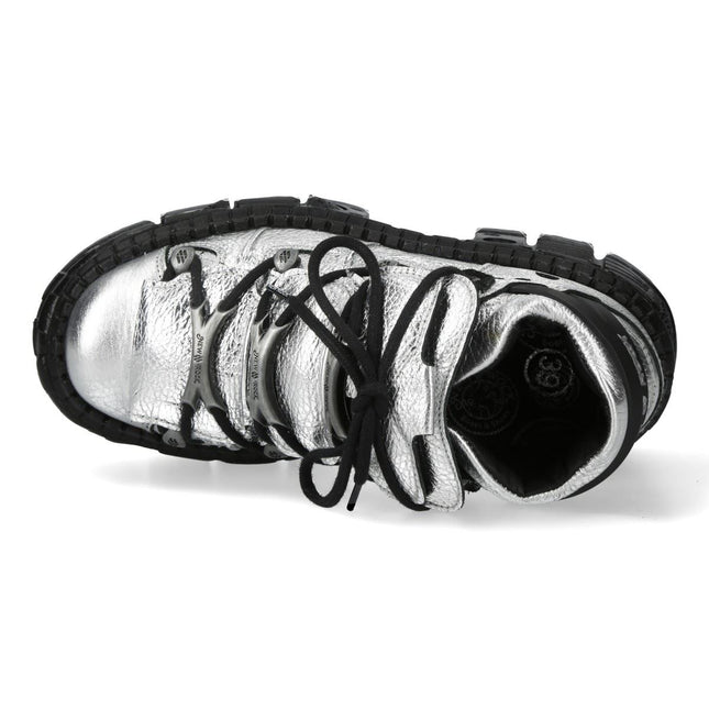 New Rock M-106Wall-C29 Metallic Silver Black Leather Gothic Ankle Boots