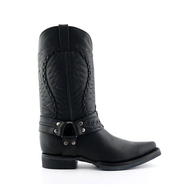 Grinders Mens Black Leather Cowboy Boot - Galveston