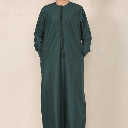 Boy's Kids Olive Green Thobe Emirati Jubba Islamic Clothing Kaftan Eid String Tassel