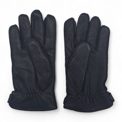 Men’s Black Italian Leather Warm Wool-Lined Winter Gloves - M-LGV-505
