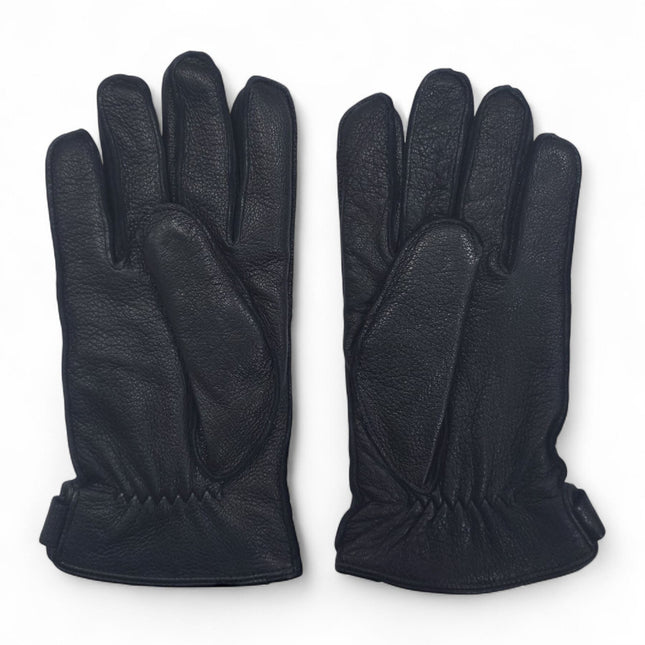 Men’s Black Italian Leather Warm Wool-Lined Winter Gloves - M-LGV-505