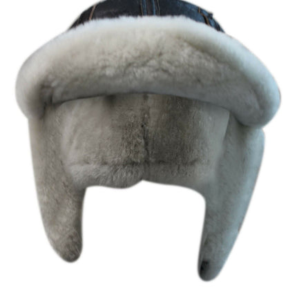 Men's B3 Brown Cream RAF Aviator Sheepskin B-55 WW2 Trapper Flying Hat