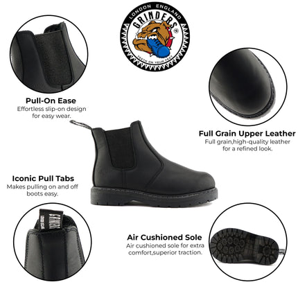 Grinders Unisex Black Chelsea Acs Leather Ankle Slip On Boots