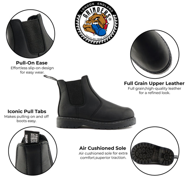 Grinders Unisex Black Chelsea Acs Leather Ankle Slip On Boots