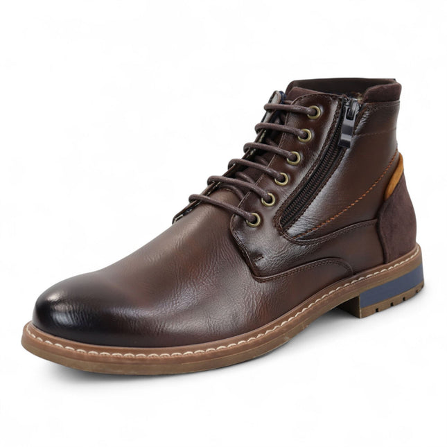 Men's Brown Biker Lace-Up Ankle Boots