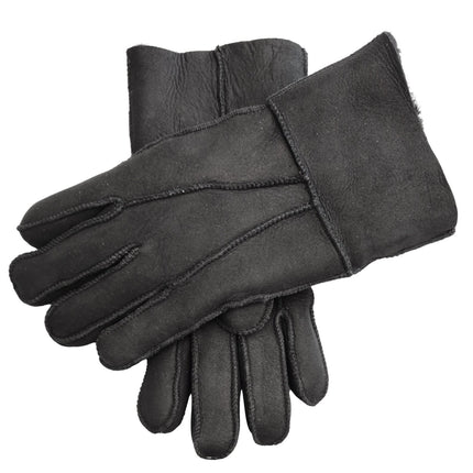 Infinity Leather Unisex Black Sheepskin Suede Gloves with Roll Up/Down Cuff