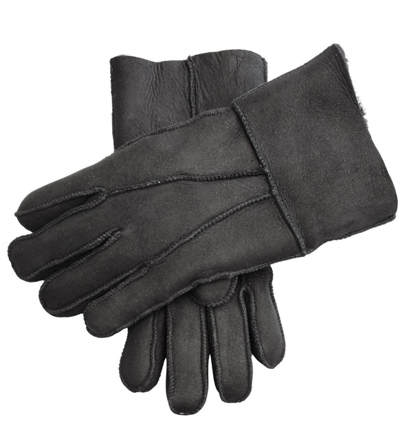 Infinity Leather Unisex Black Sheepskin Suede Gloves with Roll Up/Down Cuff