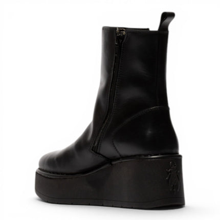 Fly London Women’s Black Leather Wedge Heel Platform Ankle Boots - HEIJ272