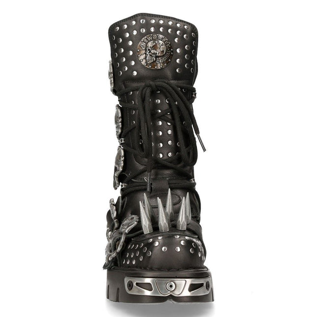 New Rock Black Leather Studded Gothic Boots - 1535-S1