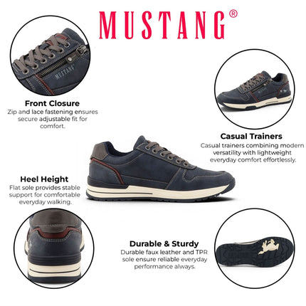 Mustang Men's Navy Faux Leather Trainer Sneaker Shoes - M0281006