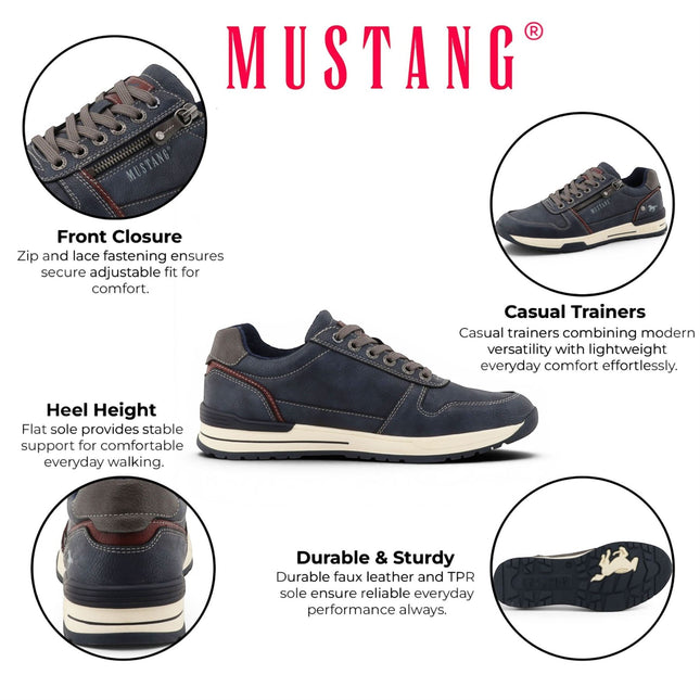 Mustang Men's Navy Faux Leather Trainer Sneaker Shoes - M0281006