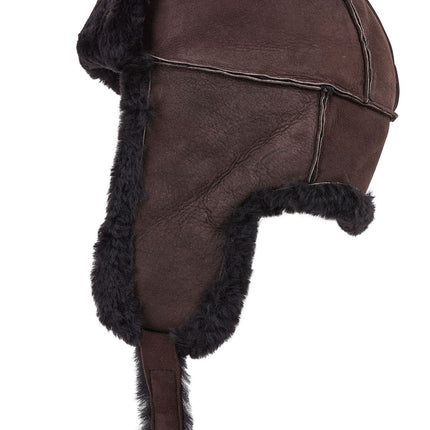 Mens Brown RAF Aviator Suede Sheepskin B-55 Trapper Hat Winter Warm Leather Navigator Hat