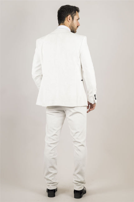 Men's White 3 Piece Velvet Wedding Tuxedo Formal Suit