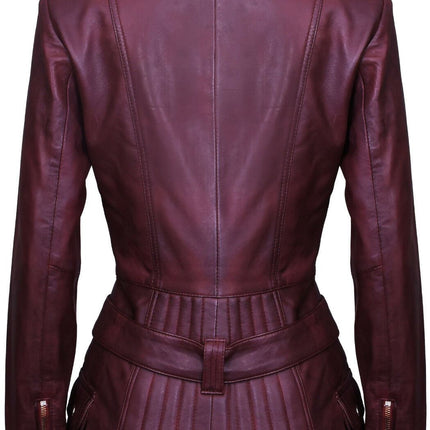 Womens Long Leather Biker Jacket-Quito
