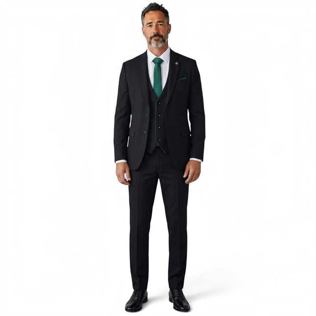 Men's Black Formal 3 Piece Tailored Fit Plain Suit - IM4
