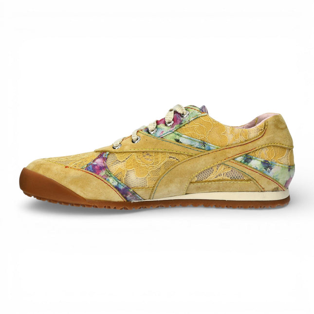 Laura Vita Women's Tivanao-05 Yellow Floral Leather Trainers Sneaker Shoes