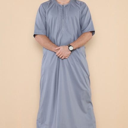 Mens Grey Thobe Jubba Islamic Arab Moroccan Saudi Zipped Kaftan Arab Robe