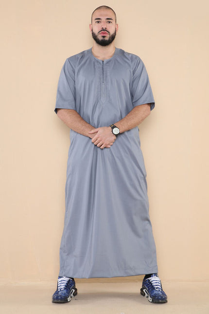 Mens Grey Thobe Jubba Islamic Arab Moroccan Saudi Zipped Kaftan Arab Robe
