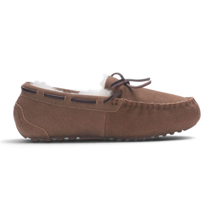 Women's Chestnut Tan Genuine Sheepskin Moccasin Winter Slippers - Aspen