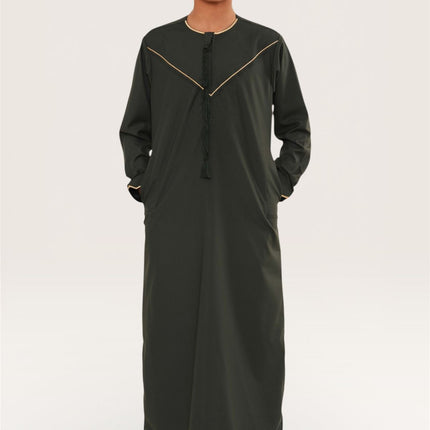 Kids Boys Ramadan Olive Green Moroccan Jubba Robe Djellaba Eid Thobe - K-TT-006