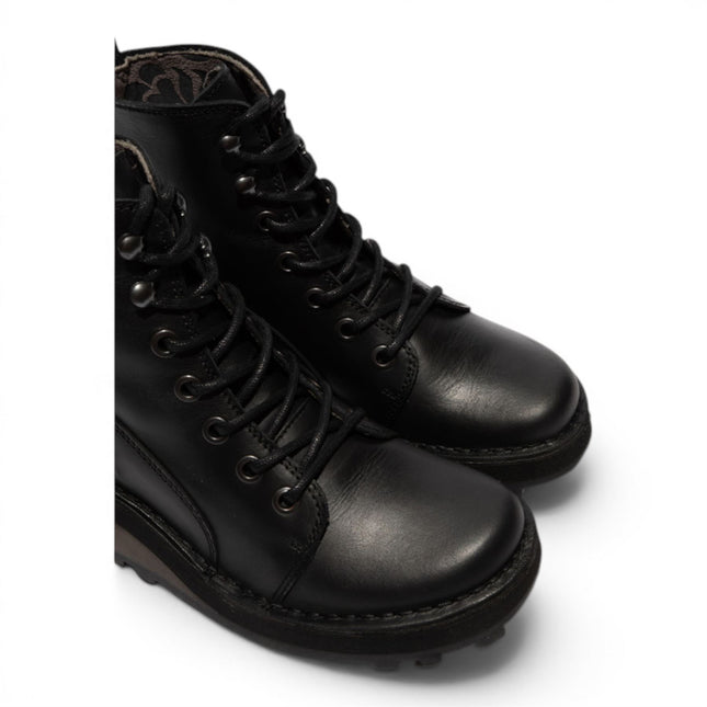 Fly London Womens Black Leather Lace-Up Ankle Boots - HAZI147