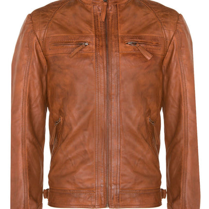 Men's Vintage Leather Quilted Biker Jacket-Monaco