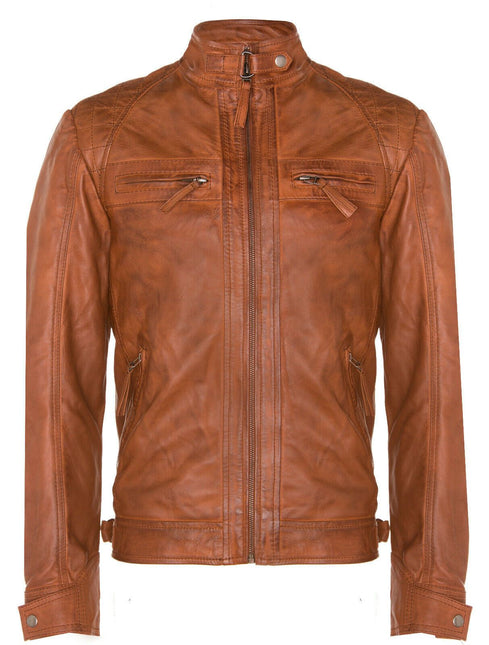 Men's Vintage Leather Quilted Biker Jacket-Monaco