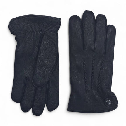 Men’s Black Italian Leather Warm Wool-Lined Winter Gloves - M-LGV-505