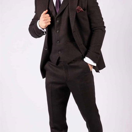 Mens Purple Plum 3 Piece Tweed Herringbone Suit Peaky Blinders Classic Tailored