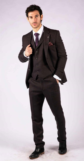 Mens Purple Plum 3 Piece Tweed Herringbone Suit Peaky Blinders Classic Tailored