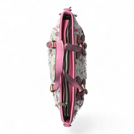 Laura Vita Aloe-02 Womens Rose Pink Floral Print Adjustable Straps Shoulder Tote Bag