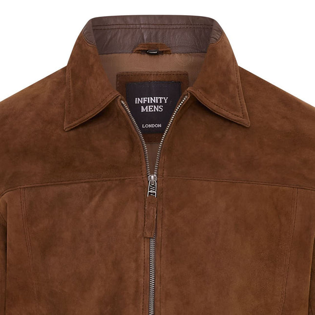Mens Retro Brown 100% Goat Suede Leather Harington Biker Jacket
