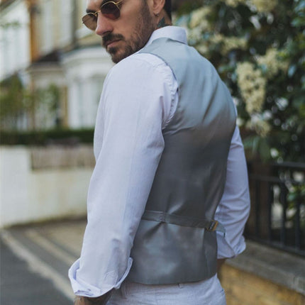 Men's Summer 2 Piece Suit Linen Formal Grey Waistcoat Trousers