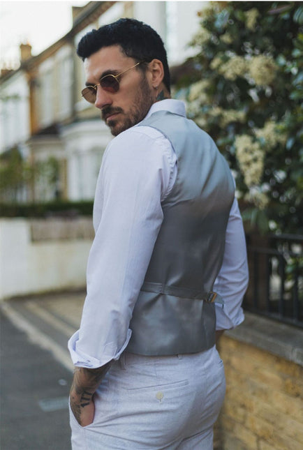 Men's Summer 2 Piece Suit Linen Formal Grey Waistcoat Trousers