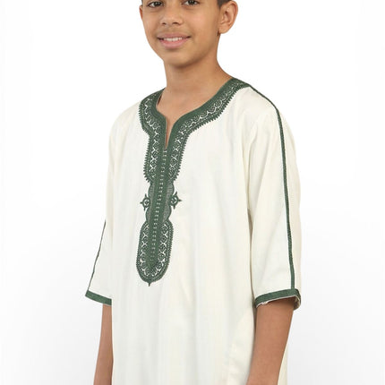 Kids Boys White Moroccan Thobe Robe Djellaba Gandoura Eid Jubba- K-GG008