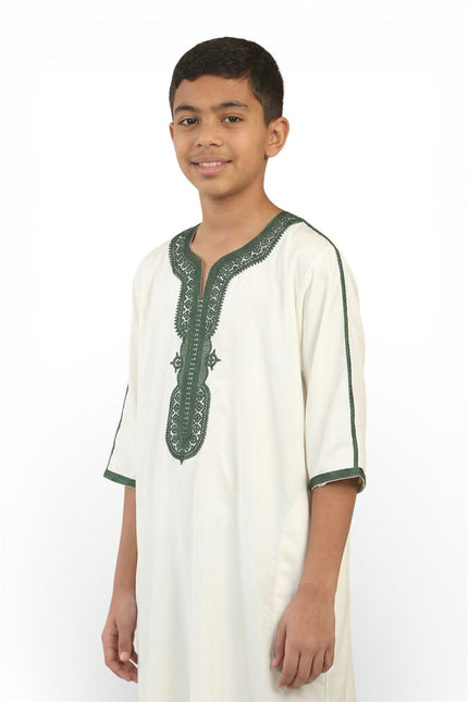 Kids Boys White Moroccan Thobe Robe Djellaba Gandoura Eid Jubba- K-GG008
