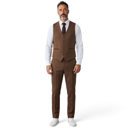 Men's Brown 3 Piece Tweed Herringbone Formal Suit -  IM4