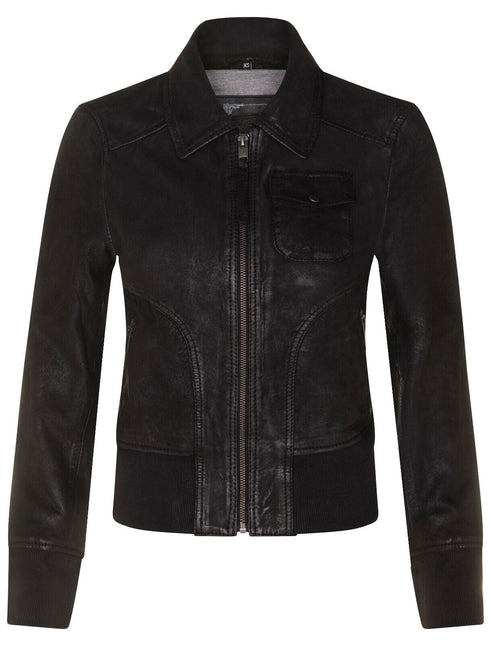 Womens Leather MA-1 Varsity Jacket-Ann Arbor
