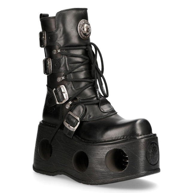 New Rock Metallic Black Leather Neptuno Gothic Boots - 373-S2