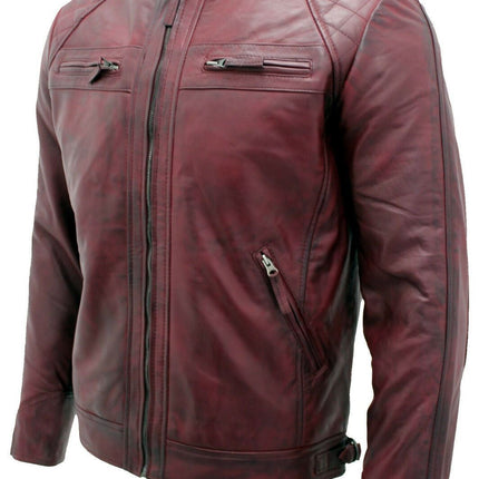 Men's Vintage Leather Quilted Biker Jacket-Monaco