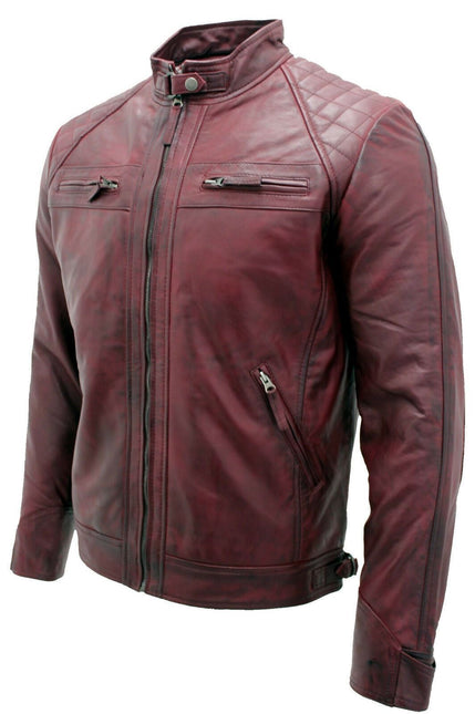 Men's Vintage Leather Quilted Biker Jacket-Monaco