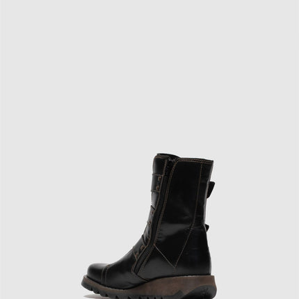 Fly London Womens Black Scop110 Chelsea Leather Ankle Zip Biker Boots