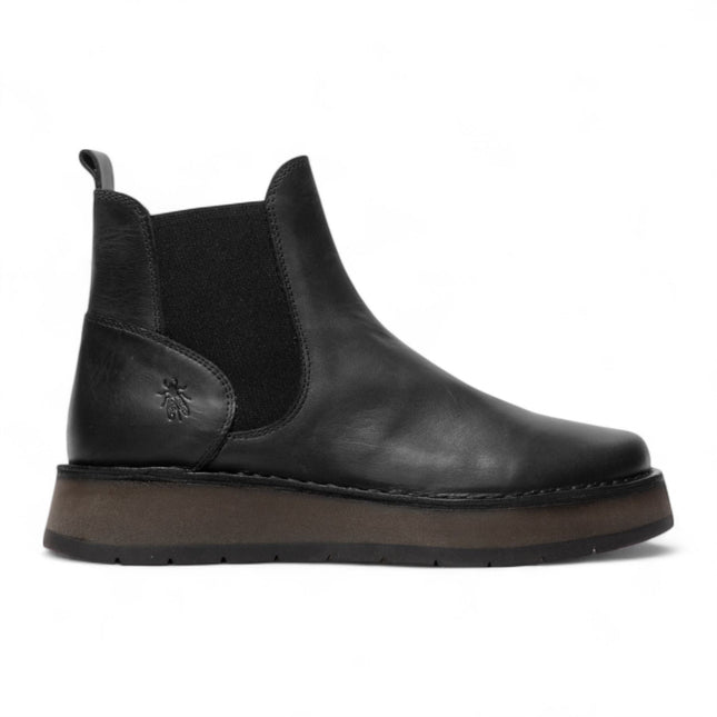 Fly London Womens Black Rawi131 Chelsea Leather Ankle Pull-On Classic Comfort Boots
