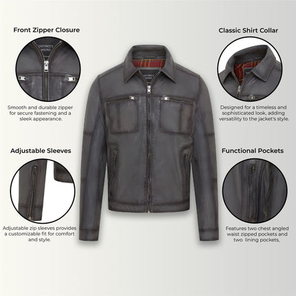 Men's Vintage Classic Short Soft Leather Biker Jacket
