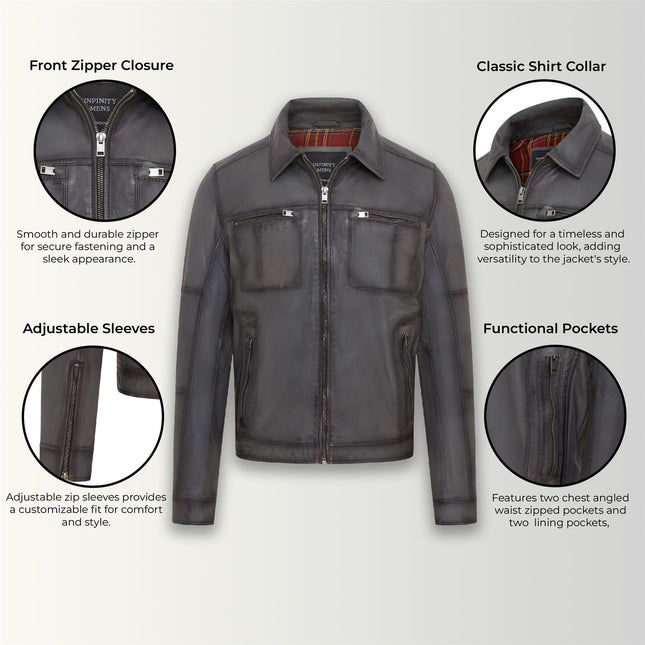 Men's Vintage Classic Short Soft Leather Biker Jacket