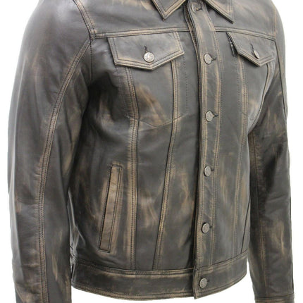 Men’s Retro Leather Trucker Jacket-Constantine