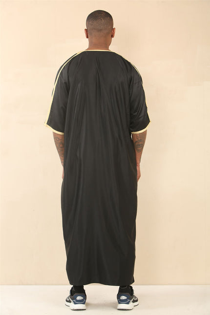 Men's Black Gold Moroccan Thobe Djellaba Jubba Robe Eid