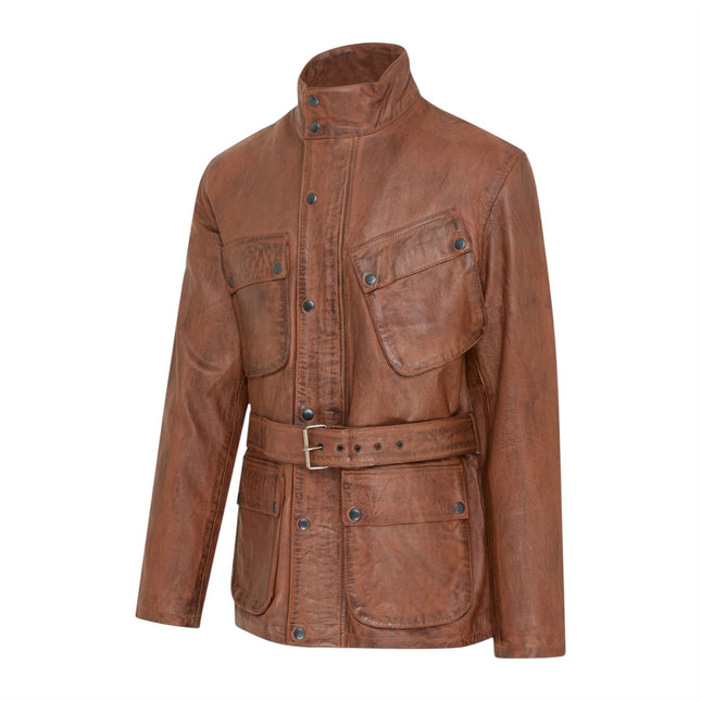 Men's Tan Lamb Leather Safari Parka Jacket - Edinburgh